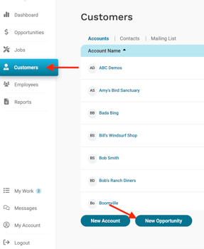Add opportunity from customers list