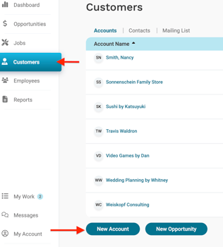 Creating New Account From Customer List