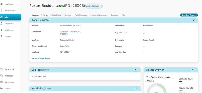 Job overview tab