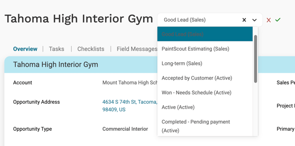 Job stage drop down options opportunity page